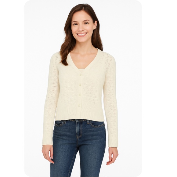 CASUAL CORNER Cream V-Neck Button Down Long Sleeve Cardigan Size Small Petite - Picture 1 of 12